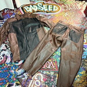 Vintage 80s Prestige Leather Jacket & Pants Set – Two-Tone Western Biker, XL/36